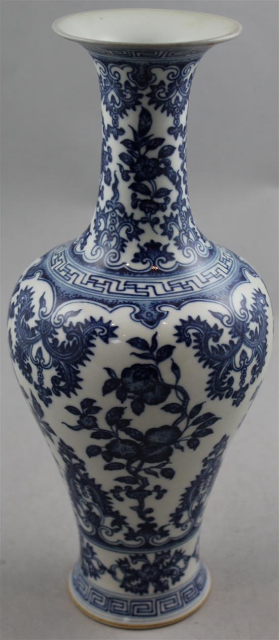 A Chinese blue and white baluster vase, Qianlong seal mark but later, 31cm